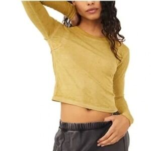 Free People Movement Small Chartreuse Green Long Sleeve Thumbhole Activewear Top